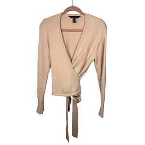 BCBGMAXAZRIA Pink V-Neck Wrap Long Sleeve Sweater Top Women's Medium